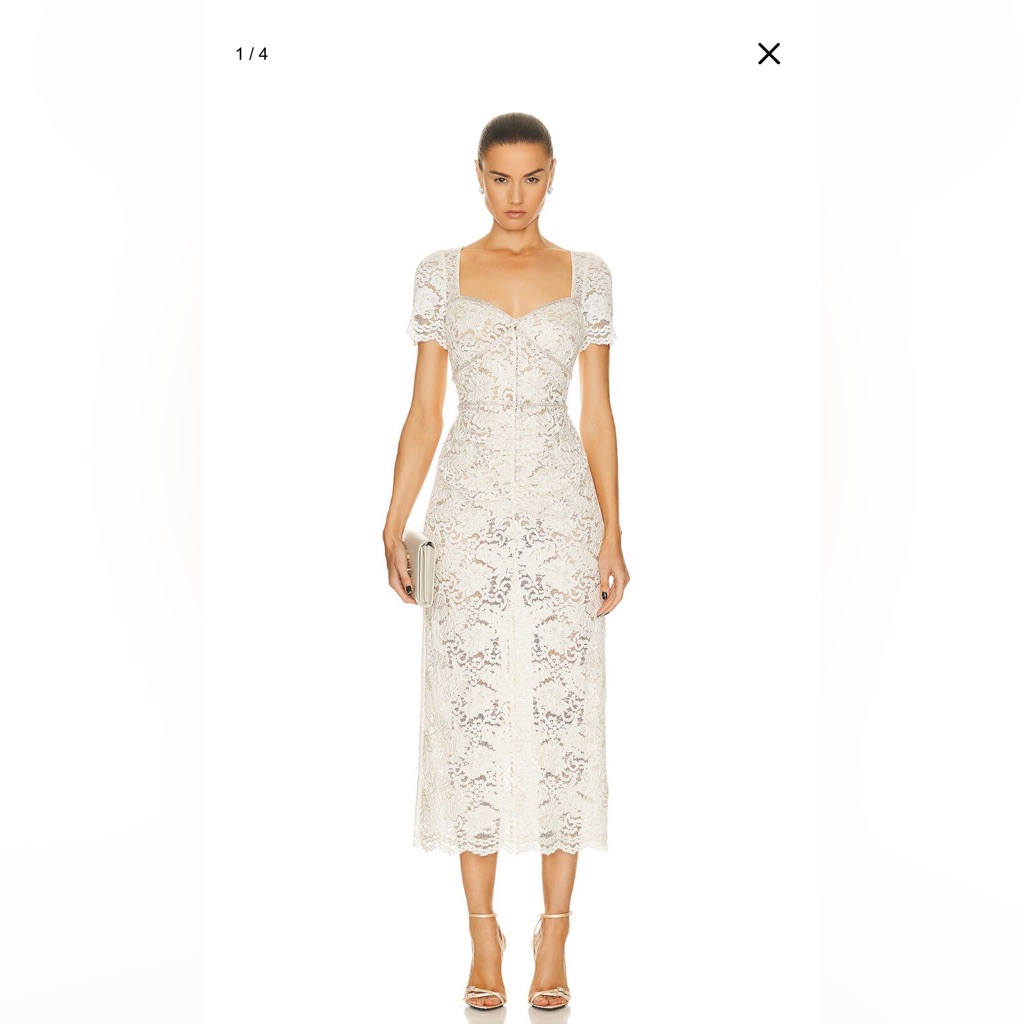 Self Portrait Cream Cord Lace Midi Dress Size Us 6